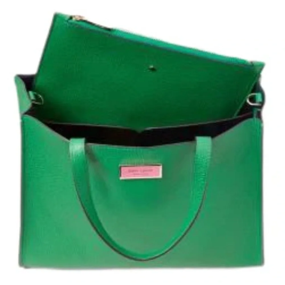 KATE SPADE ♠️ New York "Sam"💚GREEN BEAN💚MEDIUM SATCHEL BAG & POUCH🌟LIKE NEW🌟 - Picture 16 of 17
